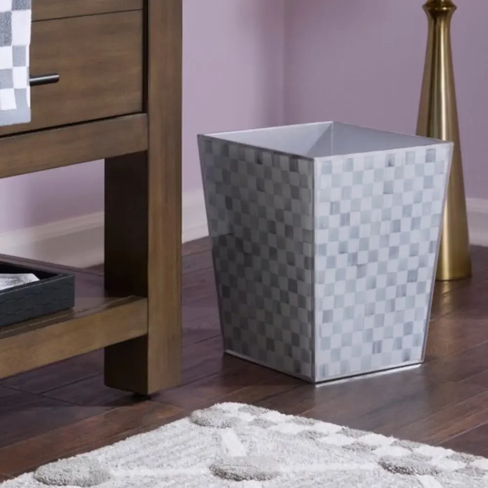 NEW MacKenzie-Childs Sterling Check Glass Waste Bin